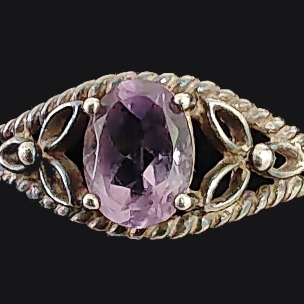 Vintage Avon RJ Graziano Sterling Silver Amethyst Filigree Ring Sz 9.75